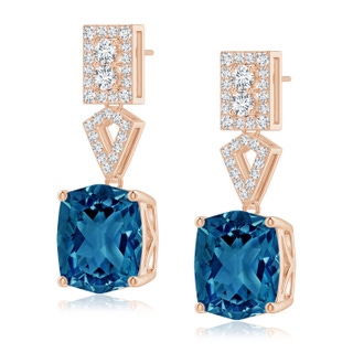 12x10mm AAAA Rectangular Cushion London Blue Topaz Statement Earrings in Rose Gold