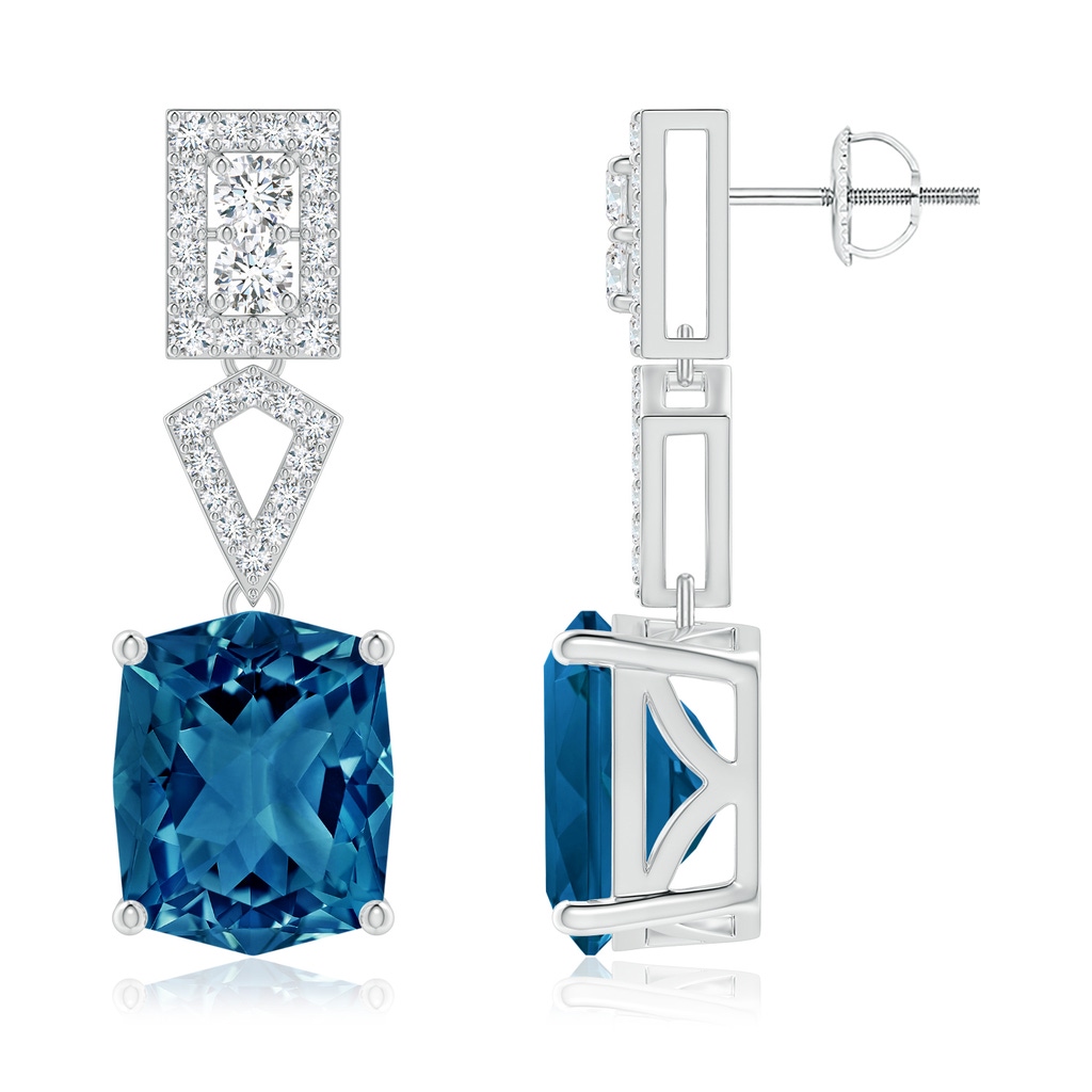 12x10mm AAAA Rectangular Cushion London Blue Topaz Statement Earrings in White Gold - side_1