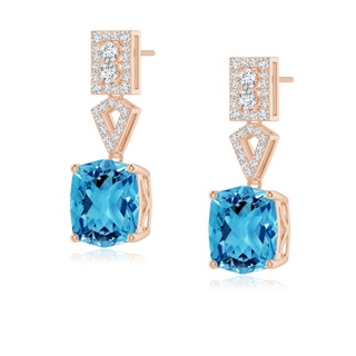 10x8mm AAAA Rectangular Cushion Swiss Blue Topaz Statement Earrings in Rose Gold