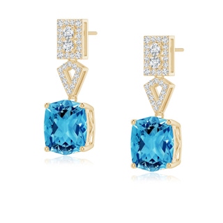 10x8mm AAAA Rectangular Cushion Swiss Blue Topaz Statement Earrings in Yellow Gold