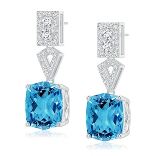 12x10mm AAAA Rectangular Cushion Swiss Blue Topaz Statement Earrings in P950 Platinum