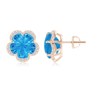 10mm AAAA Five-Petal Flower Swiss Blue Topaz Halo Stud Earrings in 10K Rose Gold
