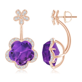 10mm AAAA Five-Petal Flower Amethyst Backset Multi-Wear Earrings in 10K Rose Gold