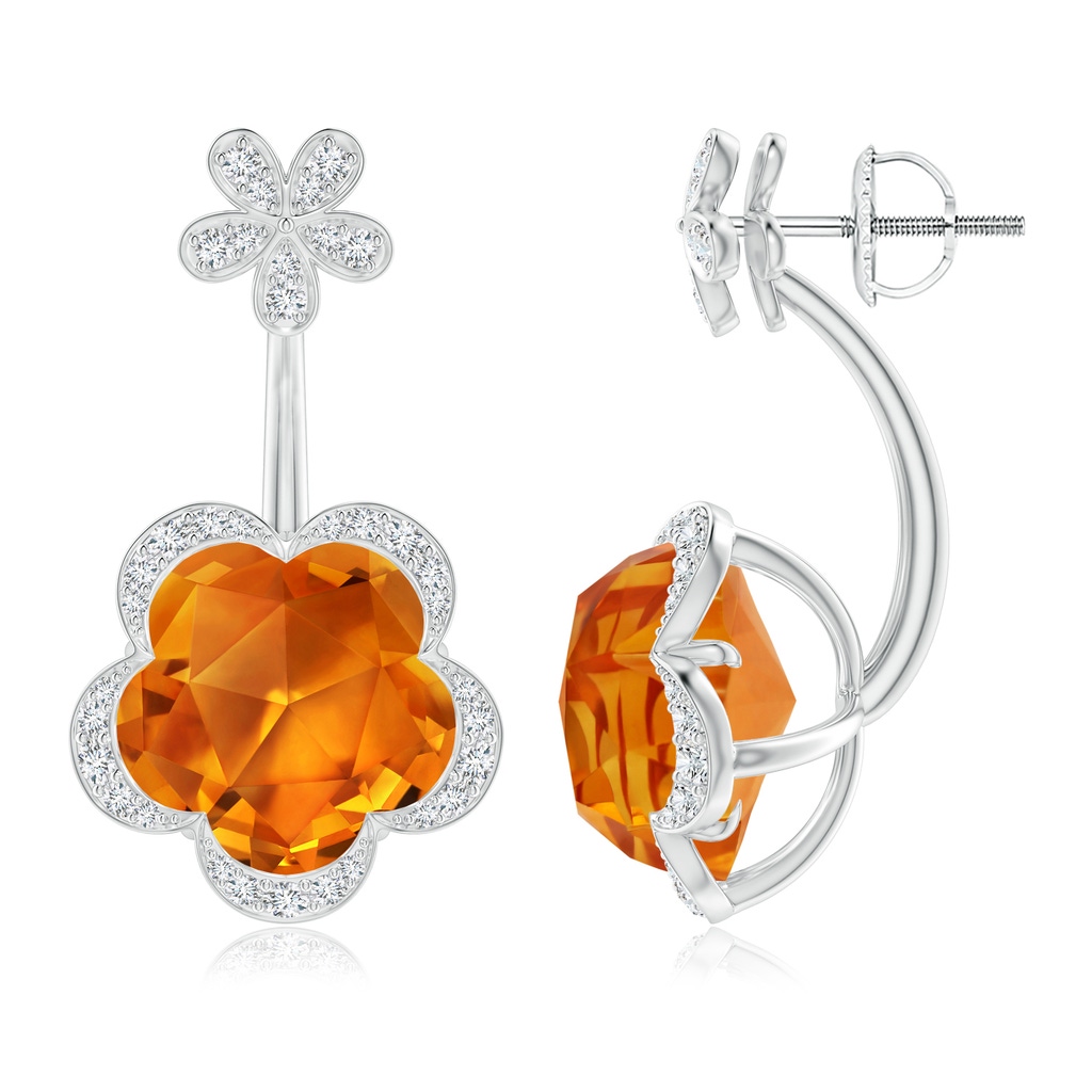 10mm AAAA Five-Petal Flower Citrine Backset Multi-Wear Earrings in White Gold 