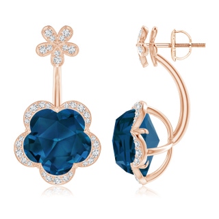 10mm AAAA Five-Petal Flower London Blue Topaz Backset Multi-Wear Earrings in 9K Rose Gold