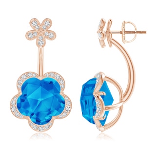 10mm AAAA Five-Petal Flower Swiss Blue Topaz Backset Multi-Wear Earrings in Rose Gold