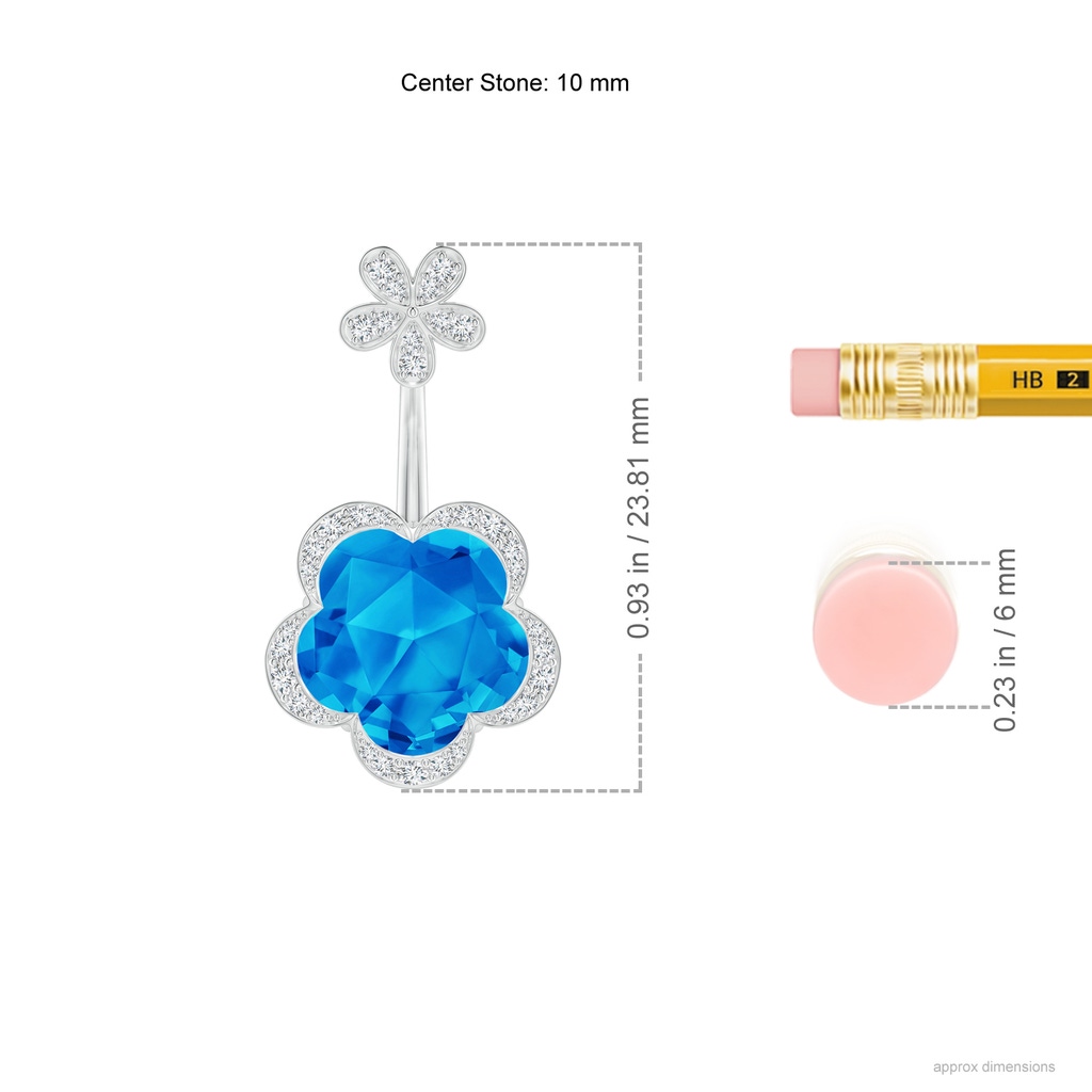 10mm AAAA Five-Petal Flower Swiss Blue Topaz Backset Multi-Wear Earrings in White Gold Ruler