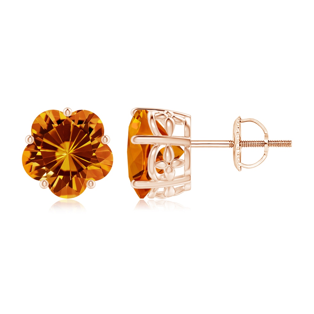 8mm AAAA Solitaire Five-Petal Flower Citrine Stud Earrings in Rose Gold