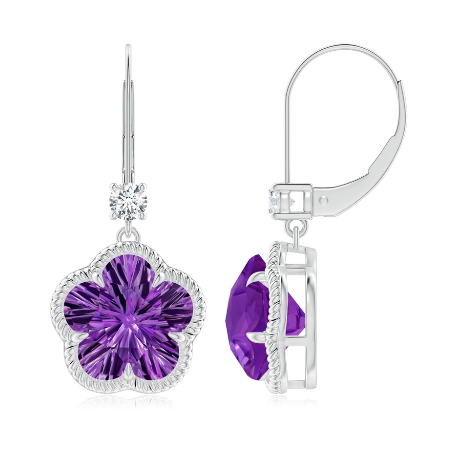 10mm AAAA Five-Petal Flower Amethyst Twisted Wire Halo Earrings in White Gold 