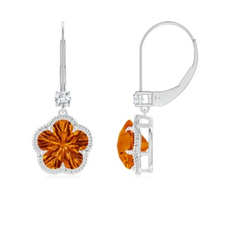 8mm AAAA Five-Petal Flower Citrine Twisted Wire Halo Earrings in White Gold