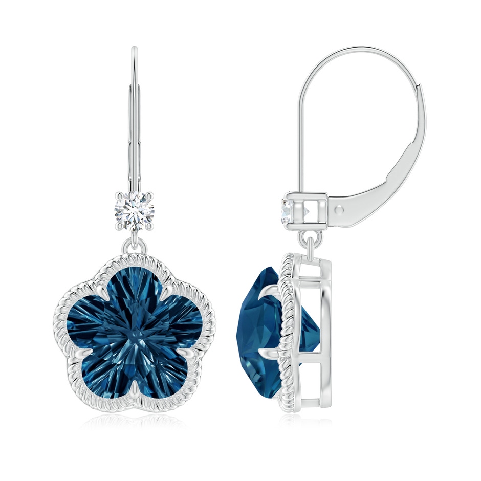 10mm AAAA Five-Petal Flower London Blue Topaz Twisted Wire Halo Earrings in P950 Platinum 