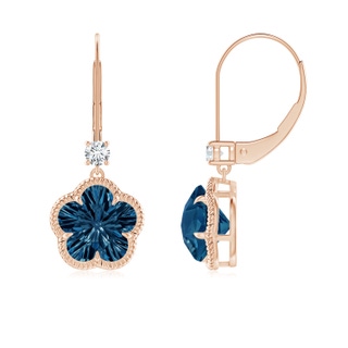 8mm AAAA Five-Petal Flower London Blue Topaz Twisted Wire Halo Earrings in Rose Gold