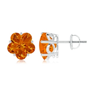 8mm AAAA Classic Five-Petal Flower Citrine Stud Earrings in White Gold