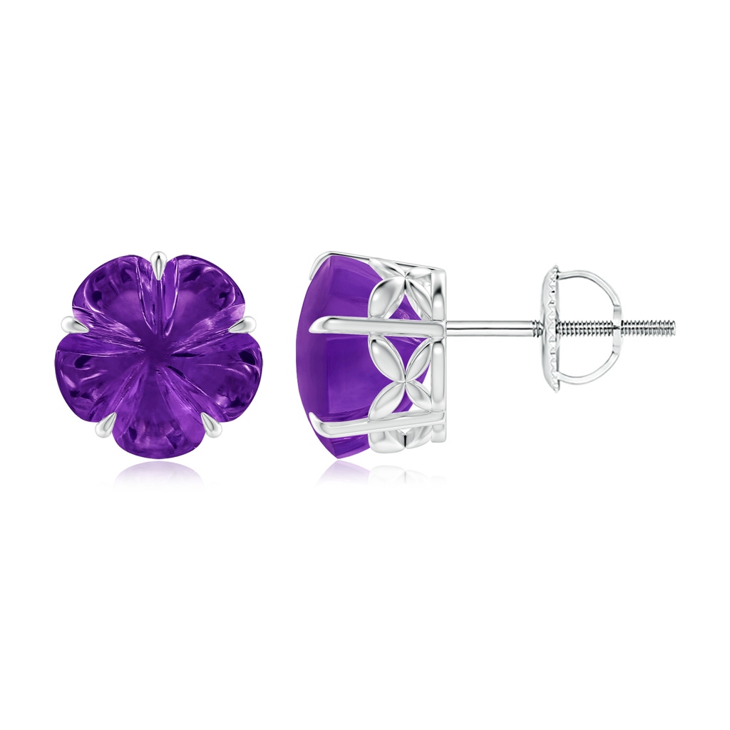 8mm AAAA Five-Petal Flower Amethyst Solitaire Studs in White Gold