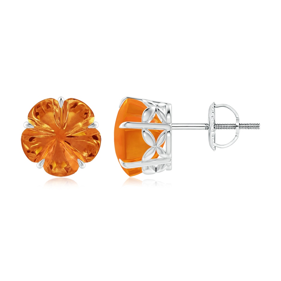 8mm AAAA Five-Petal Flower Citrine Solitaire Studs in White Gold 