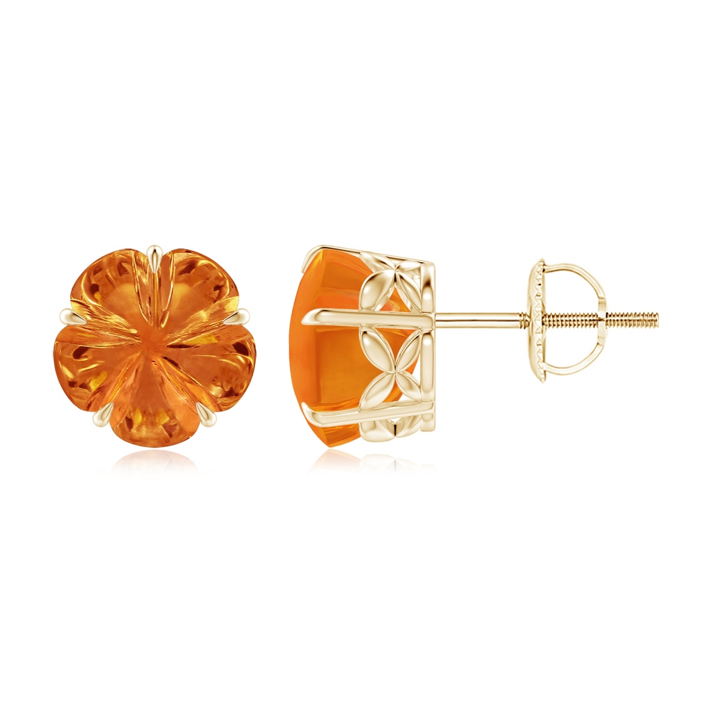 8mm AAAA Five-Petal Flower Citrine Solitaire Studs in Yellow Gold