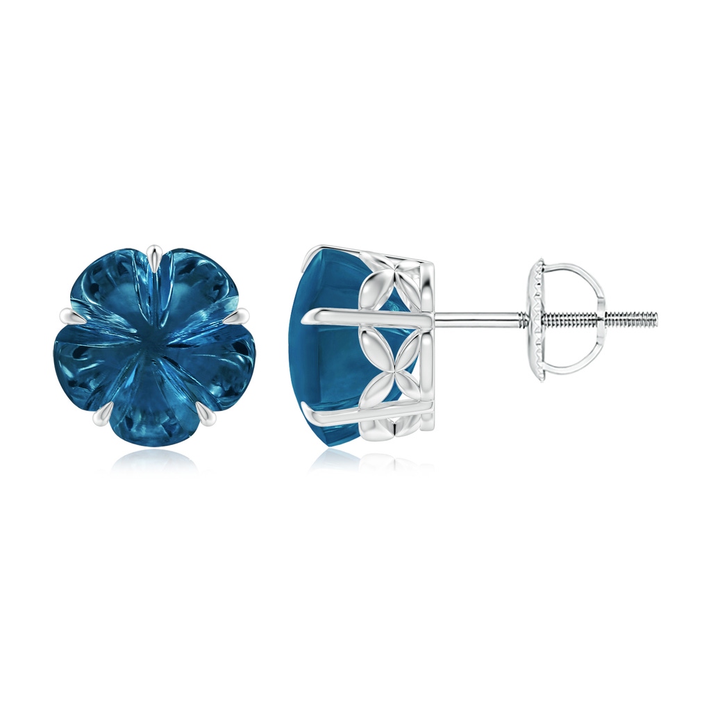 8mm AAAA Five-Petal Flower London Blue Topaz Solitaire Studs in P950 Platinum