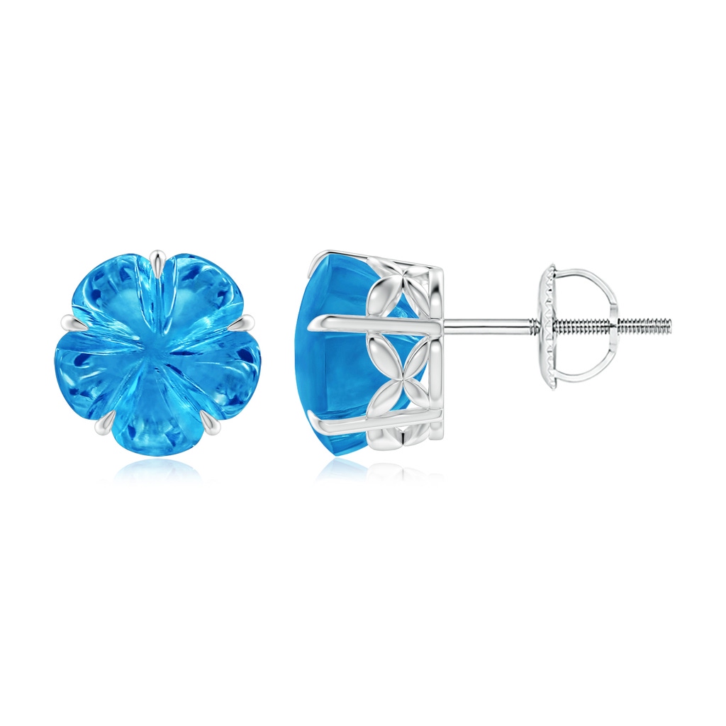 8mm AAAA Five-Petal Flower Swiss Blue Topaz Solitaire Studs in P950 Platinum