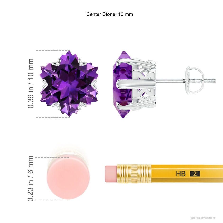 10mm AAAA V-Prong-Set Snowflake-Cut Amethyst Stud Earrings in White Gold ruler