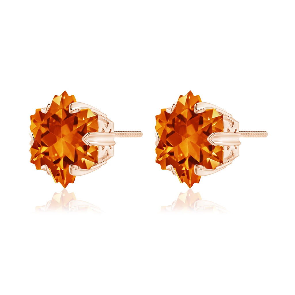 10mm AAAA V-Prong-Set Snowflake-Cut Citrine Stud Earrings in Rose Gold Side-1