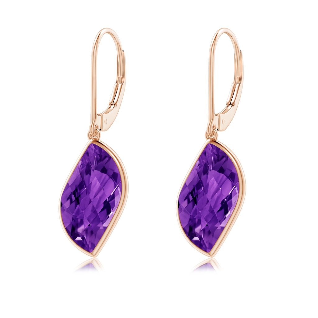 15x9mm AAAA Bezel-Set Leaf-Shaped Amethyst Dangle Earrings in Rose Gold