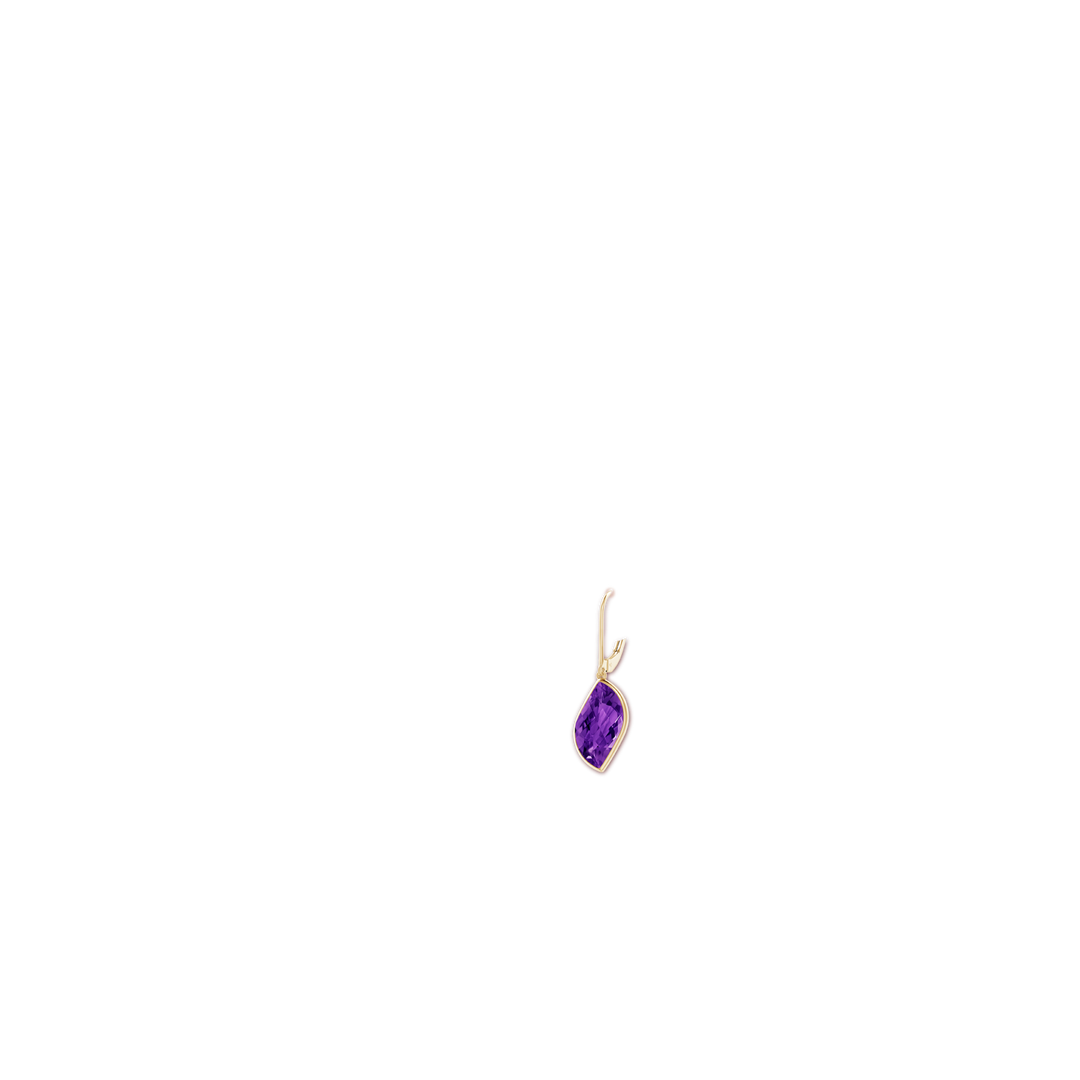 15x9mm AAAA Bezel-Set Leaf-Shaped Amethyst Dangle Earrings in Yellow Gold - body_ear