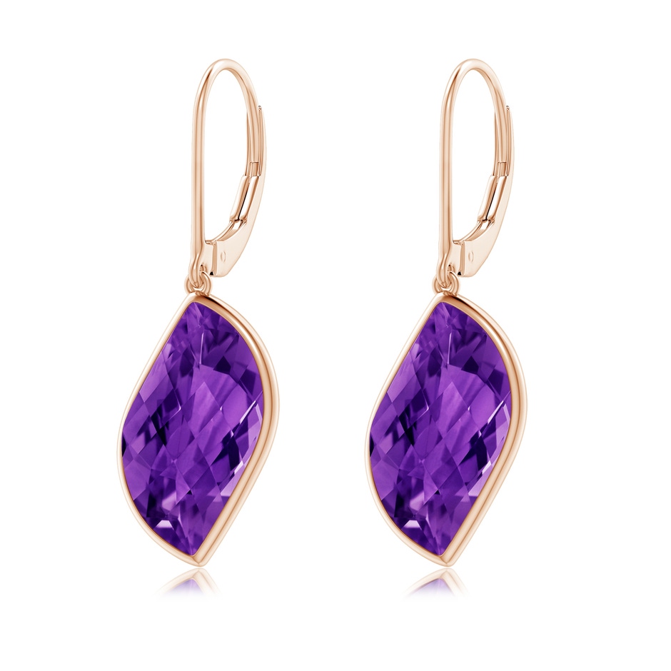 18x11mm AAAA Bezel-Set Leaf-Shaped Amethyst Dangle Earrings in Rose Gold 