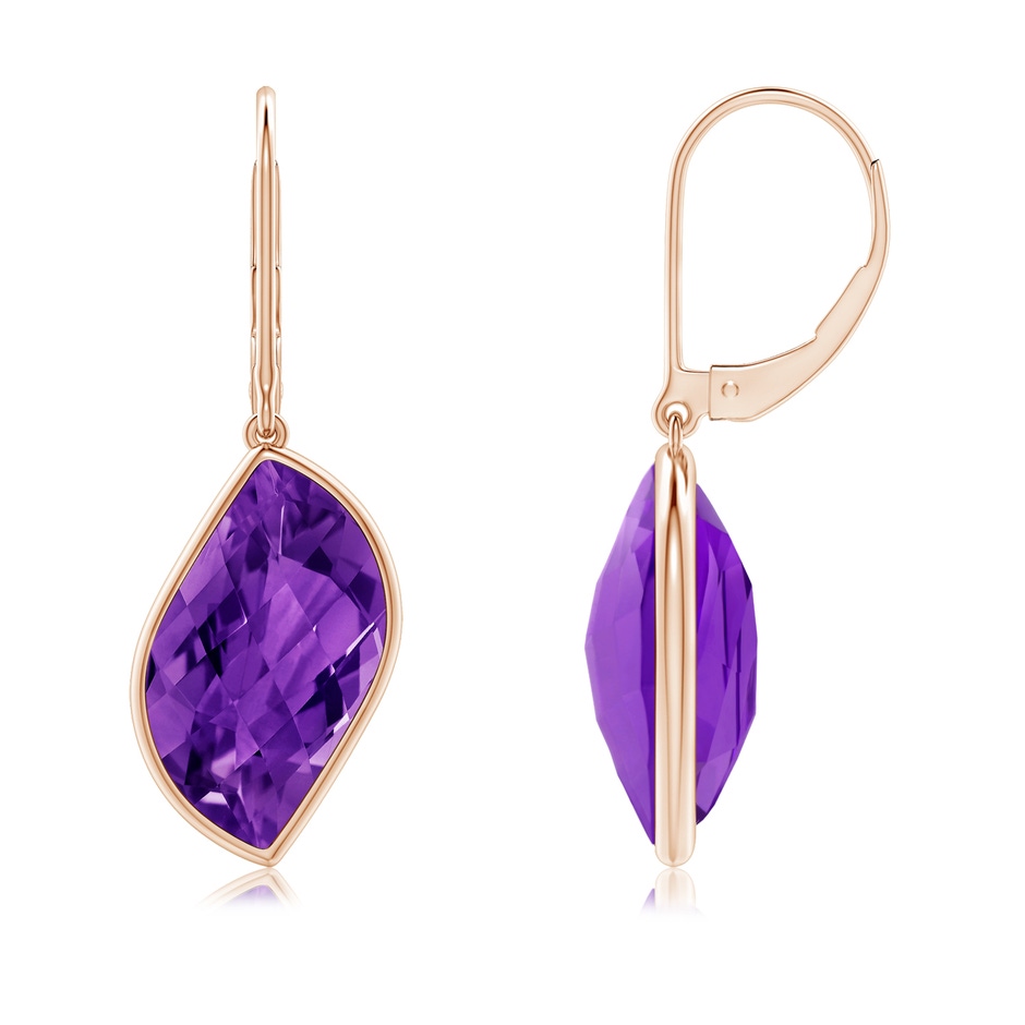 18x11mm AAAA Bezel-Set Leaf-Shaped Amethyst Dangle Earrings in Rose Gold side-1