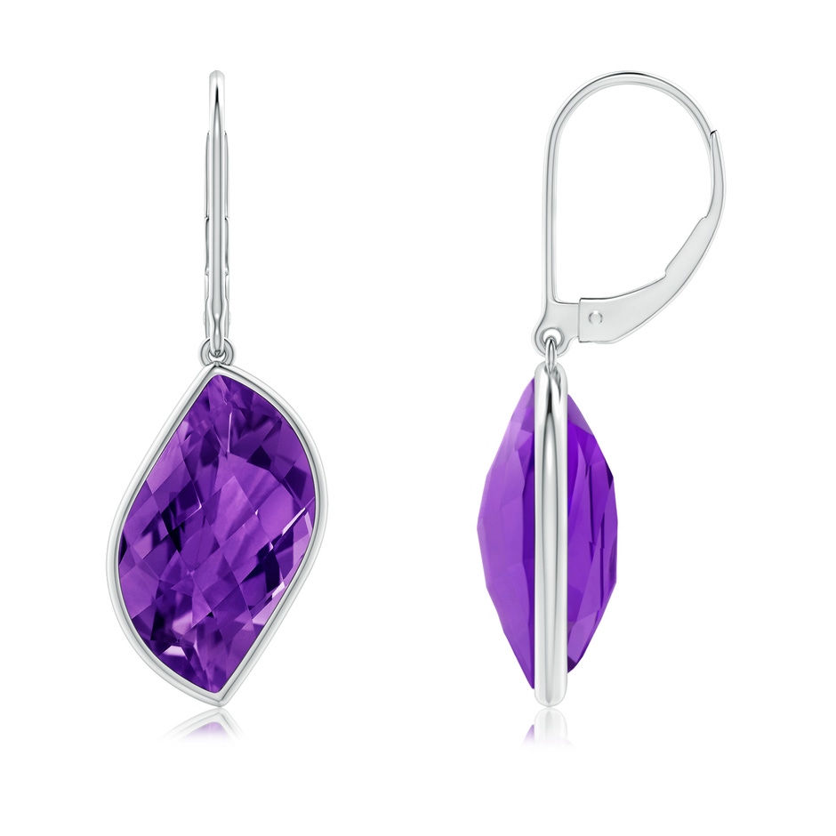18x11mm AAAA Bezel-Set Leaf-Shaped Amethyst Dangle Earrings in White Gold side-1