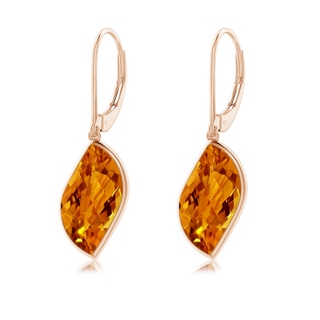 15x9mm AAAA Bezel-Set Leaf-Shaped Citrine Dangle Earrings in Rose Gold