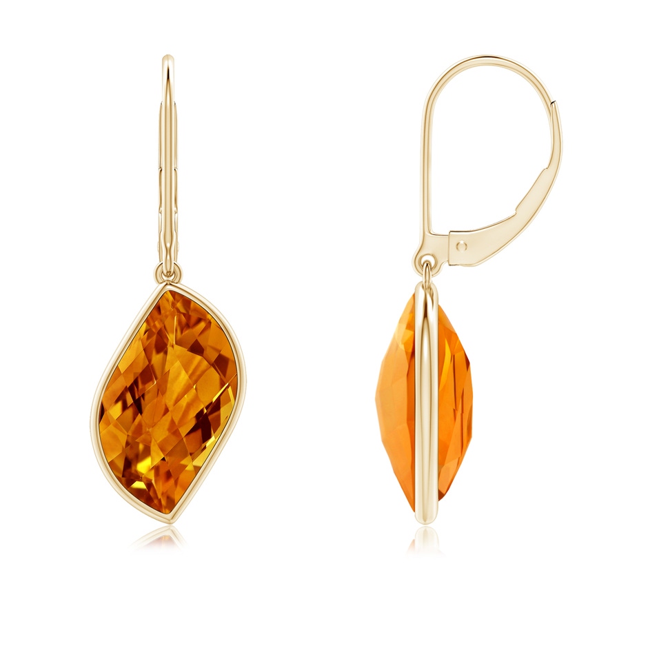 15x9mm AAAA Bezel-Set Leaf-Shaped Citrine Dangle Earrings in Yellow Gold side-1