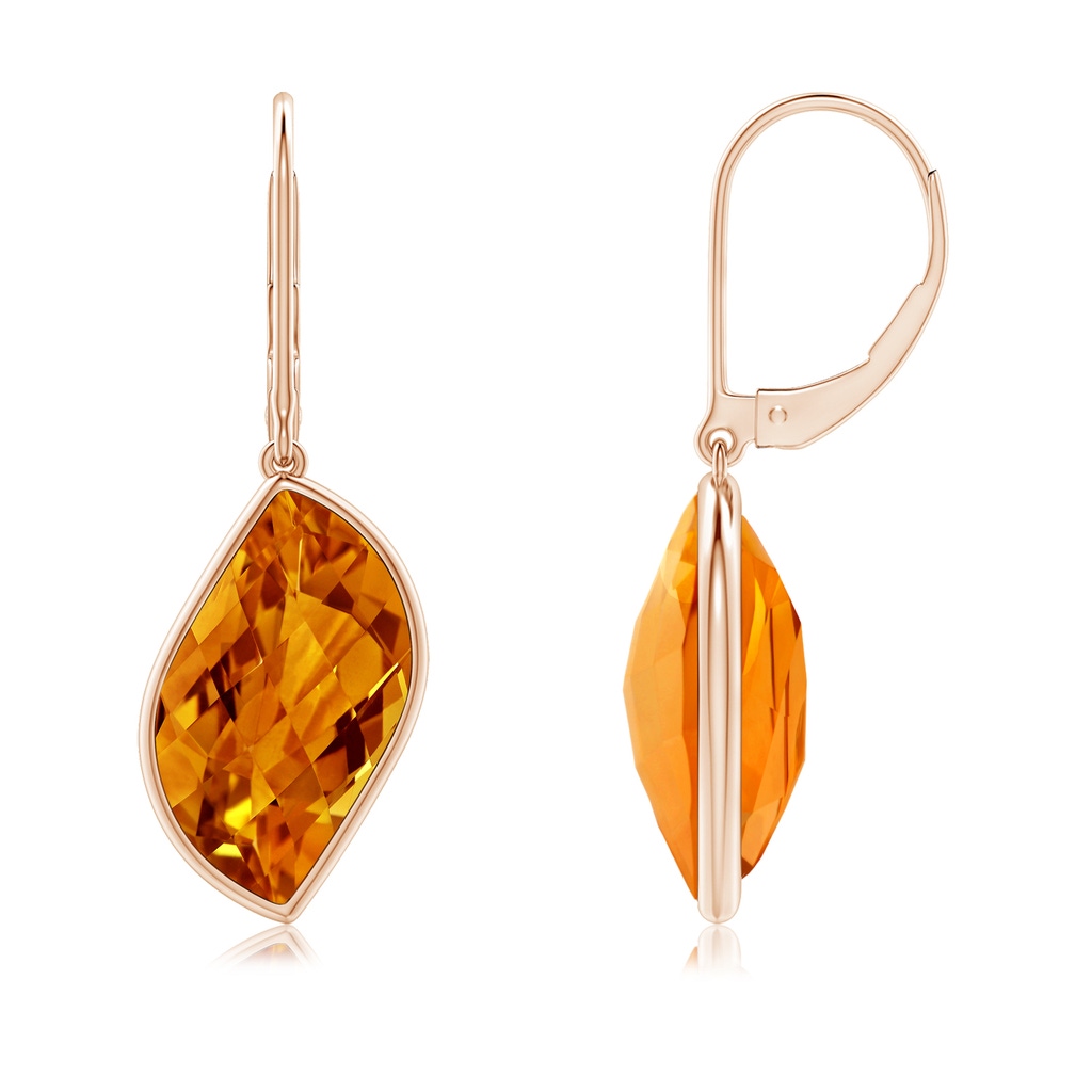 18x11mm AAAA Bezel-Set Leaf-Shaped Citrine Dangle Earrings in Rose Gold - side_1