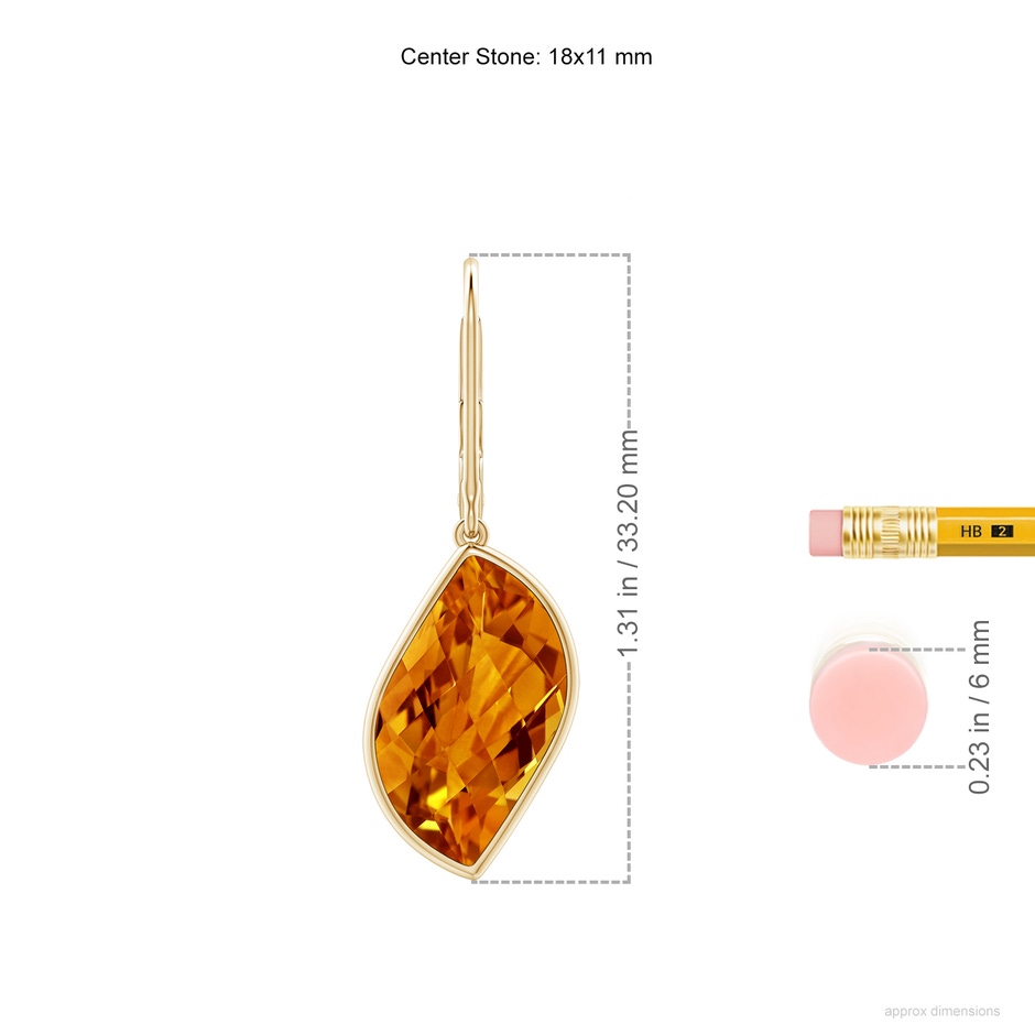 18x11mm AAAA Bezel-Set Leaf-Shaped Citrine Dangle Earrings in Yellow Gold ruler