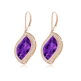 18x11mm AAAA Bezel-Set Leaf-Shaped Amethyst Halo Dangle Earrings in Rose Gold