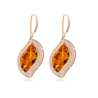 18x11mm AAAA Bezel-Set Leaf-Shaped Citrine Halo Dangle Earrings in 9K Rose Gold