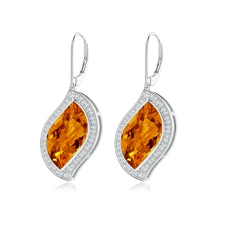 18x11mm AAAA Bezel-Set Leaf-Shaped Citrine Halo Dangle Earrings in White Gold