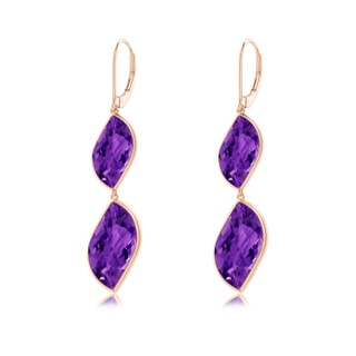 18x11mm AAAA Bezel-Set Leaf-Shaped Amethyst Double Drop Earrings in 10K Rose Gold