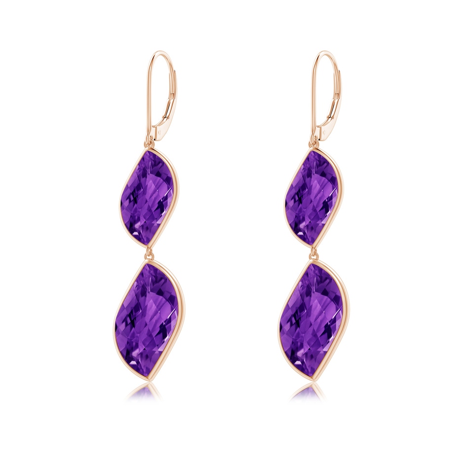 18x11mm AAAA Bezel-Set Leaf-Shaped Amethyst Double Drop Earrings in Rose Gold 