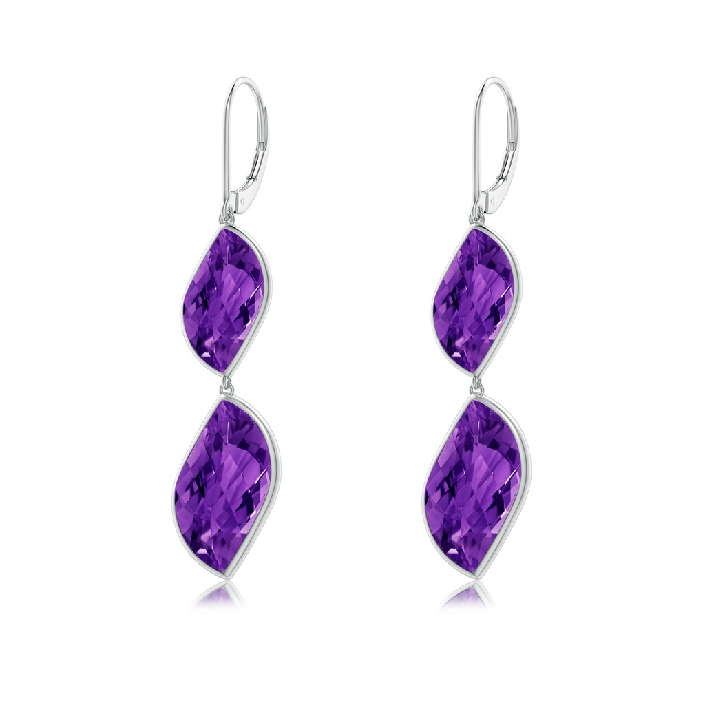 18x11mm AAAA Bezel-Set Leaf-Shaped Amethyst Double Drop Earrings in White Gold