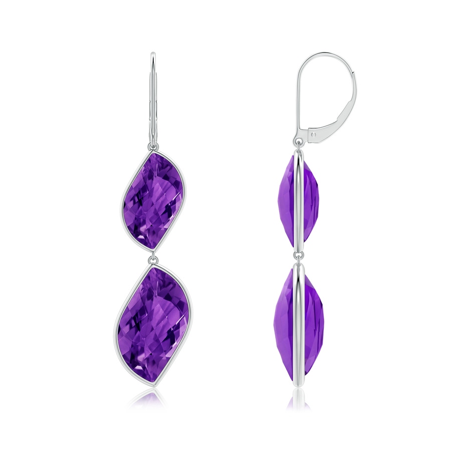 18x11mm AAAA Bezel-Set Leaf-Shaped Amethyst Double Drop Earrings in White Gold side-1