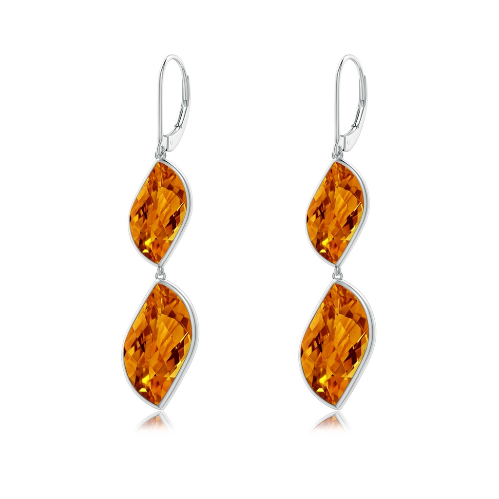 18x11mm AAAA Bezel-Set Leaf-Shaped Citrine Double Drop Earrings in White Gold