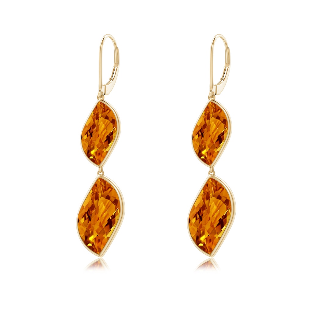 18x11mm AAAA Bezel-Set Leaf-Shaped Citrine Double Drop Earrings in Yellow Gold 