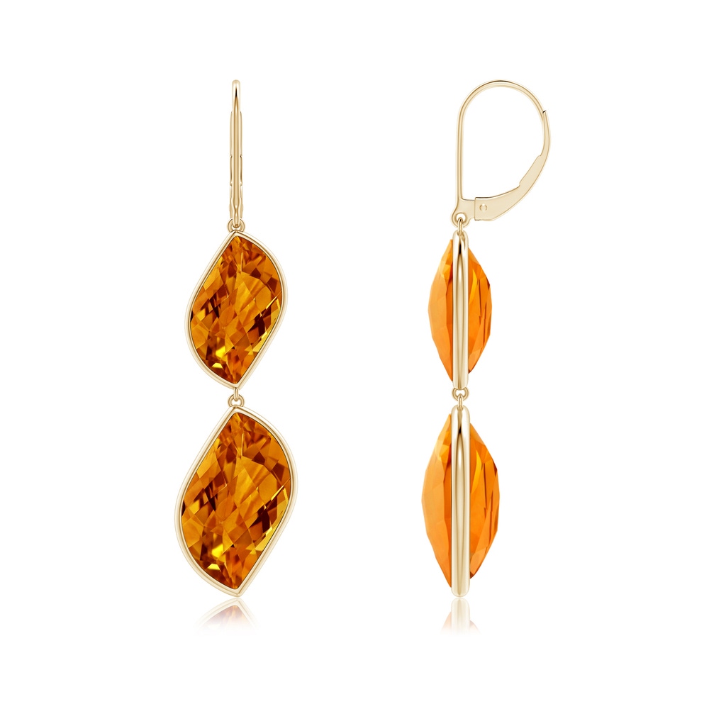 18x11mm AAAA Bezel-Set Leaf-Shaped Citrine Double Drop Earrings in Yellow Gold Side-1