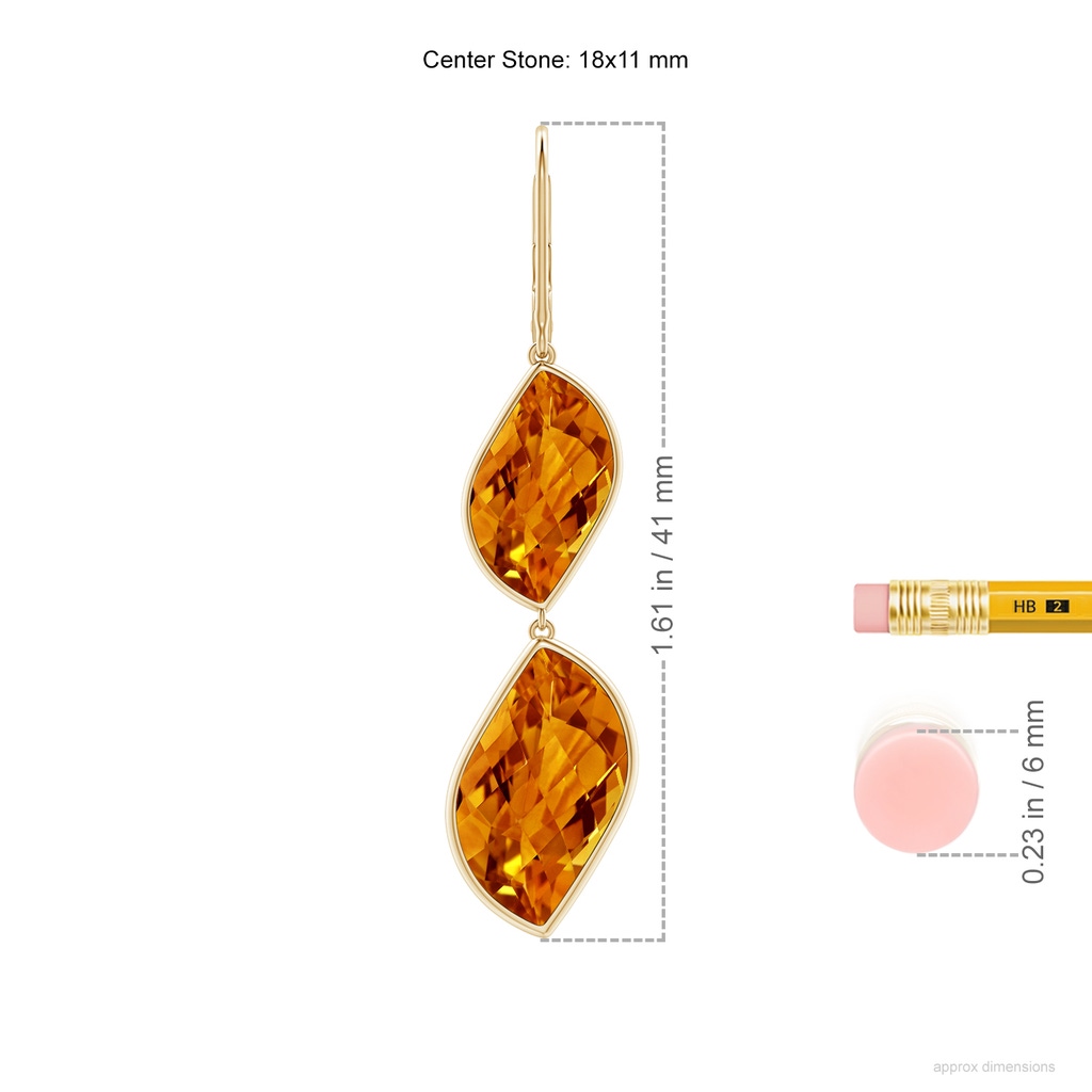 18x11mm AAAA Bezel-Set Leaf-Shaped Citrine Double Drop Earrings in Yellow Gold Ruler