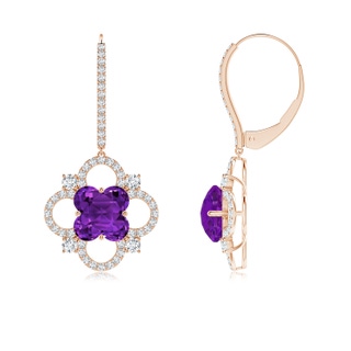 7mm AAAA Clover-Shaped Amethyst Diamond Frame Drop Earrings in 9K Rose Gold