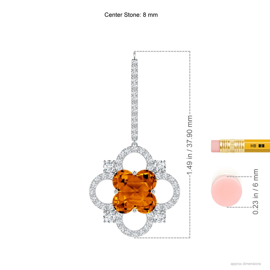 8mm AAAA Clover-Shaped Citrine Diamond Frame Drop Earrings in White Gold ruler