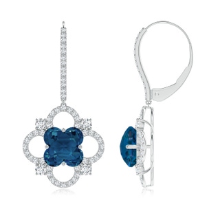 8mm AAAA Clover-Shaped London Blue Topaz Diamond Frame Drop Earrings in White Gold