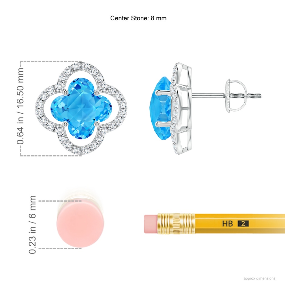 8mm AAAA Clover-Shaped Swiss Blue Topaz Floating Halo Studs in White Gold ruler