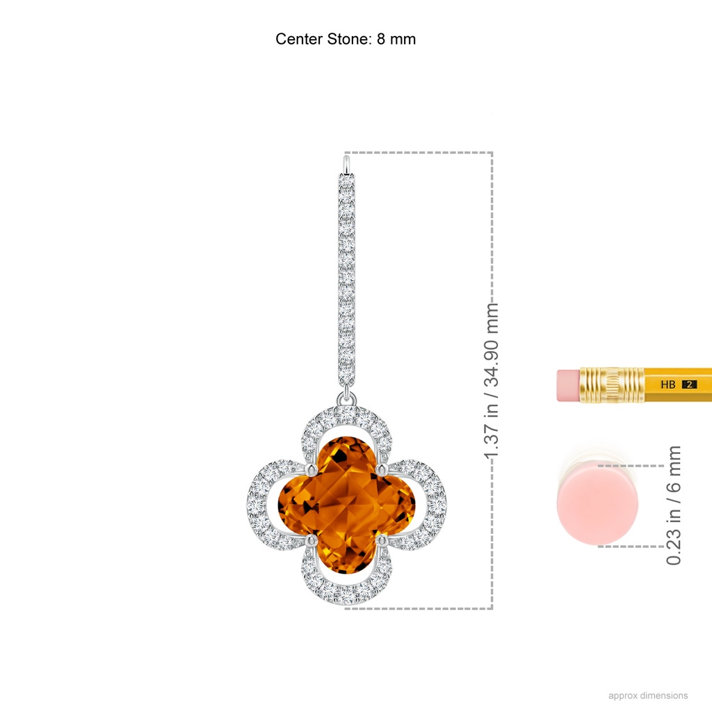 8mm AAAA Clover-Shaped Citrine Halo Leverback Drop Earrings in White Gold Ruler