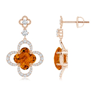 8mm AAAA Clover-Shaped Citrine Dangle Earrings with Milgrain in Rose Gold